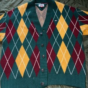 Tommy Hilfiger Green and Yellow Argyle Cardigan Sweater